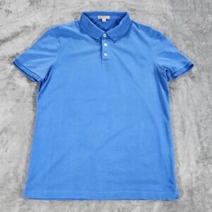Burberry Brit Polo Shirt Mens Large Blue Solid 100% Cotton Short Sleeve Casual